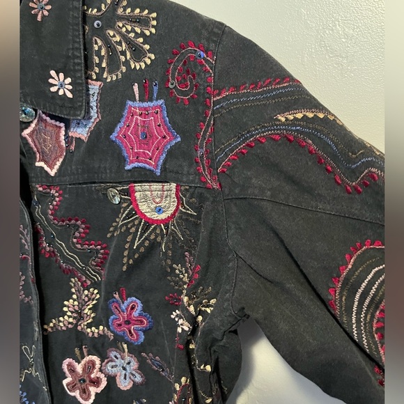 Yak Magik Jacket Black Floral Embellished Silk Patchwork 100% Cotton - Picture 7 of 11